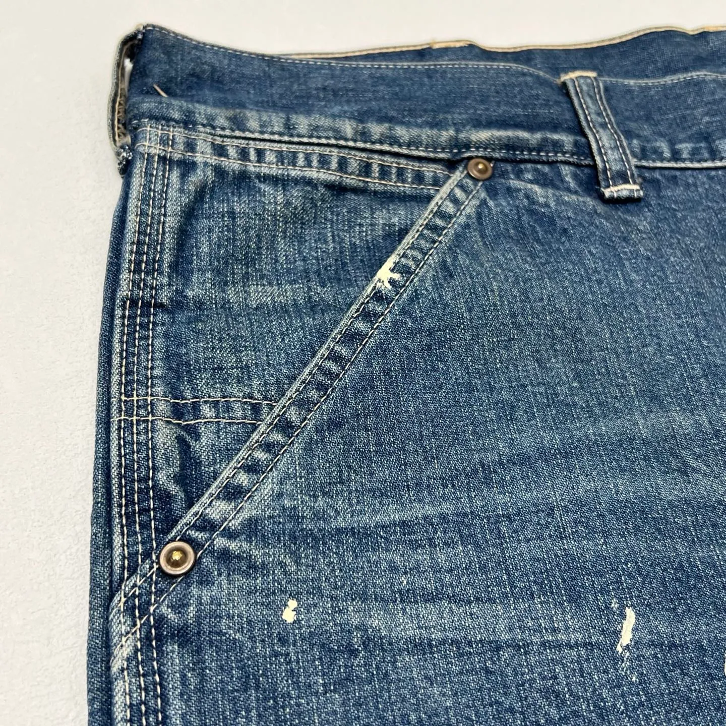 More details/accessories SAINT Mxxxxxx DOUBLE KNEE SHORTS/BLU Knee patches splashed with ink and washed with water to destroy denim shorts Denim blue S-XL